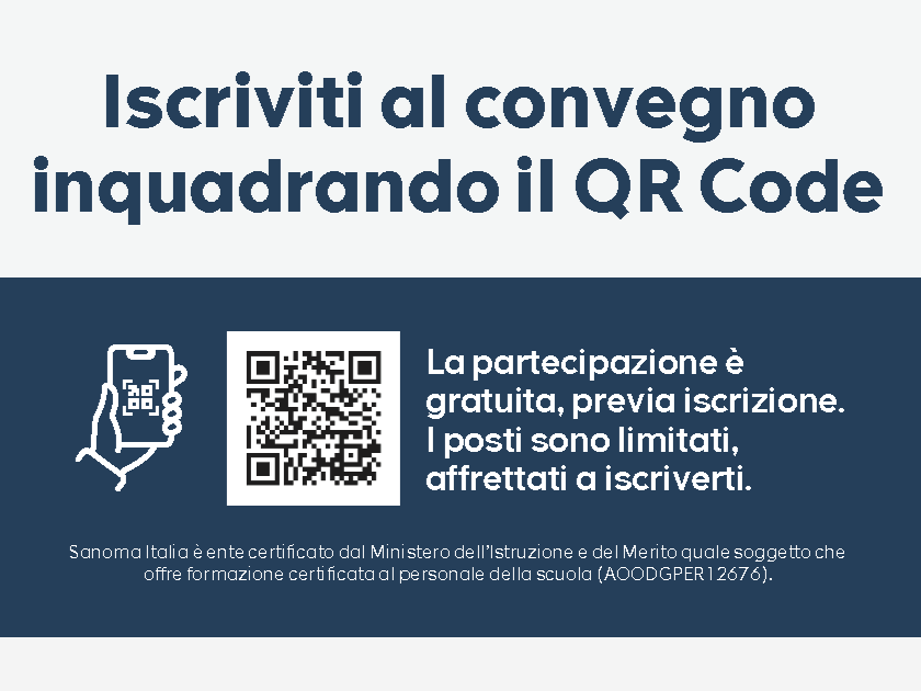 Convegno Sanoma: "Capire l'AI e portarla in classe” QR iscrizione convegno sanoma 2026 4 3